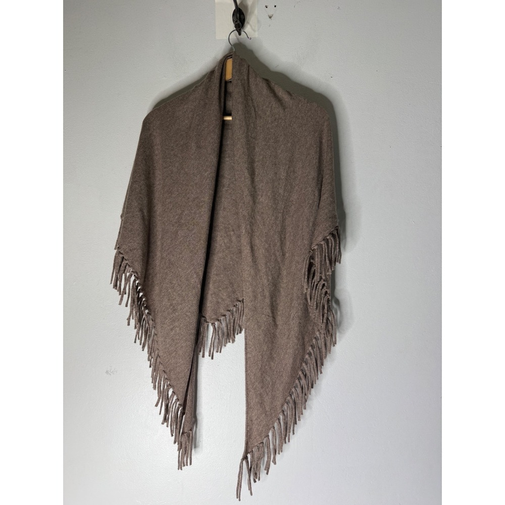 Raffi Wool Cashmere Fringe Wrap Shawl Scarf Taupe Brown OS